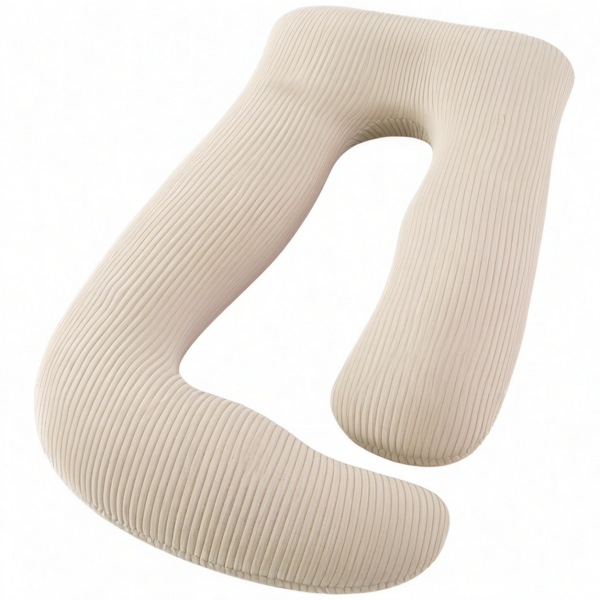 Cojín corporal en forma de U 140 cm de tela acanalada beige para descanso
