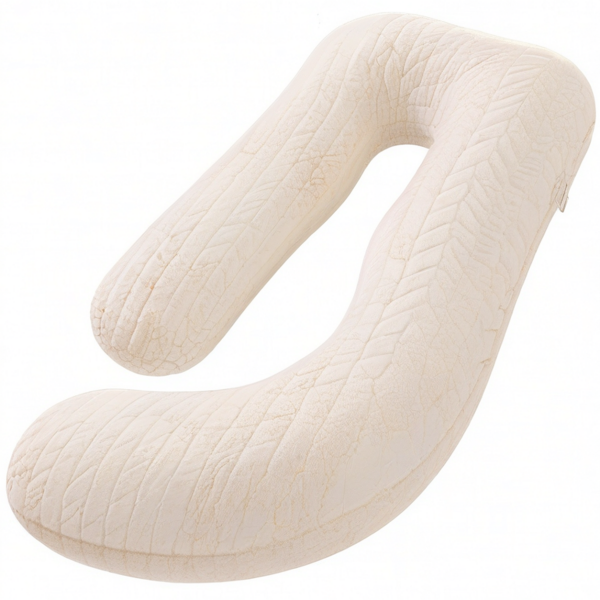 Almohada corporal en U 140 cm de tejido afelpado beige para descanso y apoyo