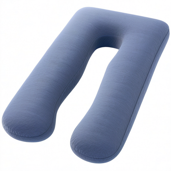 Almohada corporal en U 140 cm azul de tejido suave para embarazo y descanso