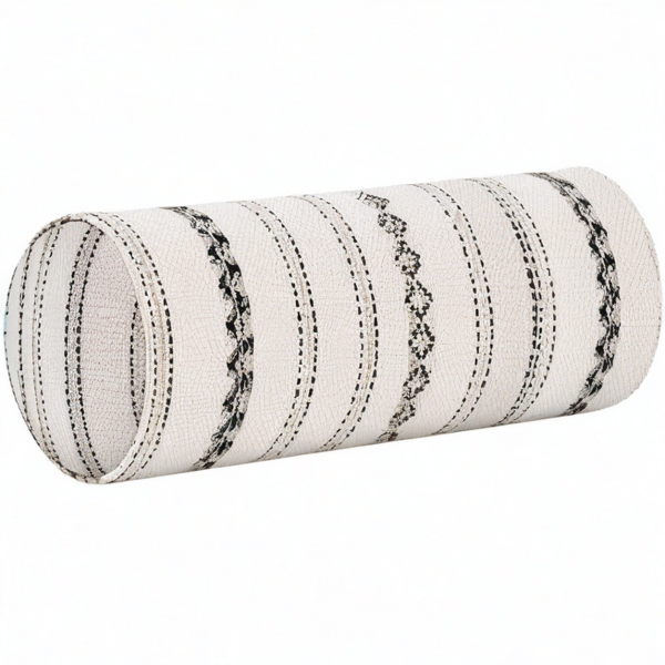Cojín cilíndrico 20 x 50 cm de tejido beige y negro para decoración estilo étnico