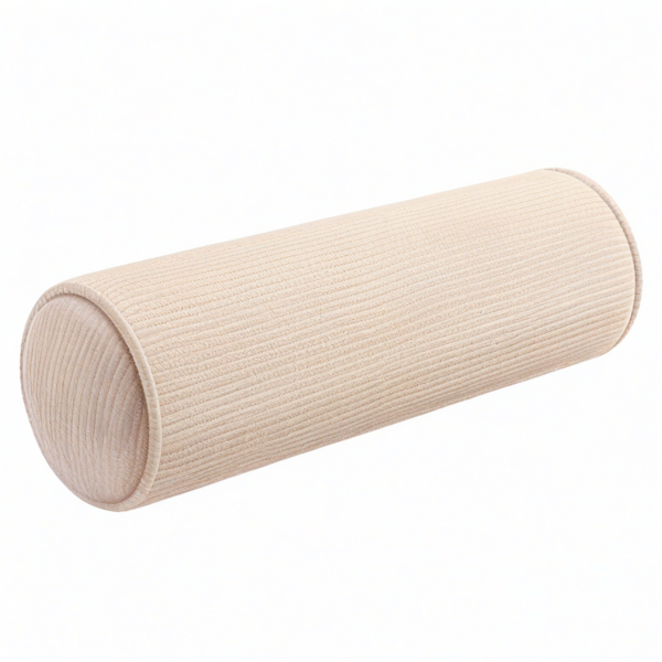 Cojín cilíndrico 20 x 45 cm de tejido acanalado beige para apoyo decorativo