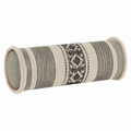 Cojín cilíndrico 20 x 50 cm de tejido beige y negro con flecos decorativos