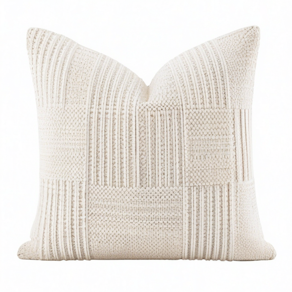 Cojín decorativo cuadrado 45 cm de tejido beige con textura