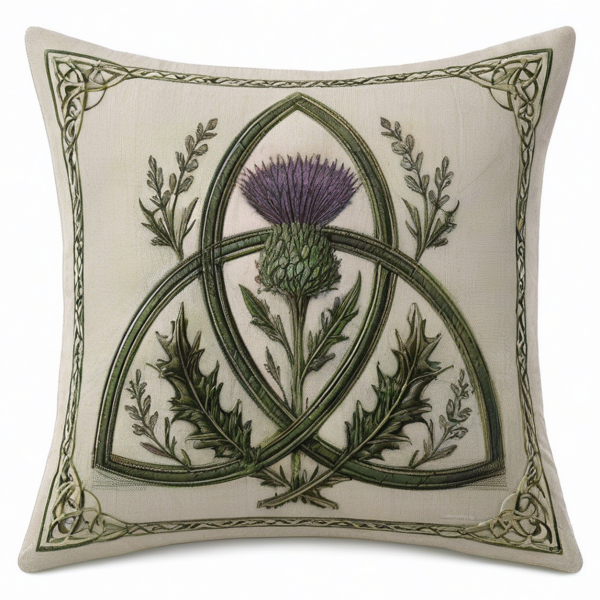 Cojín cuadrado 45 cm de tela beige bordada para decoración botánica