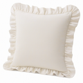 Cojín cuadrado 45 x 45 cm de tela beige con volante decorativo