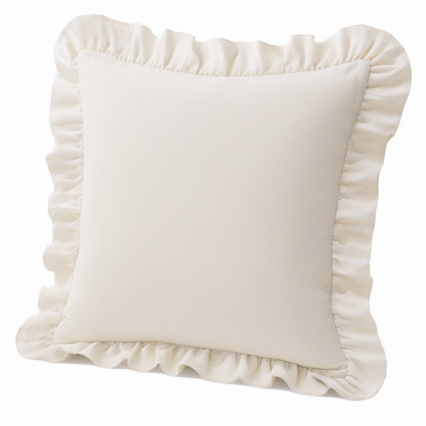 Cojín cuadrado 45 x 45 cm de tela beige con volante decorativo