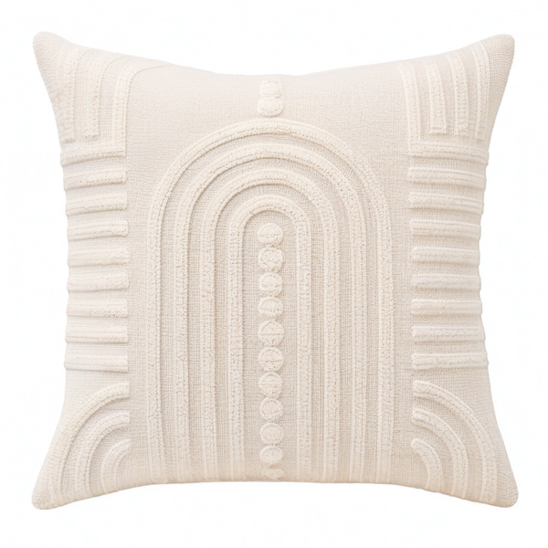 Cojín decorativo cuadrado 45 cm de tejido beige con relieve estilo bohemio