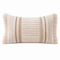Cojín rectangular 50 x 30 cm de tejido beige con flecos - estilo bohemio