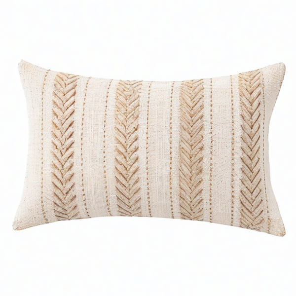 Cojín decorativo rectangular 50 x 30 cm de tejido beige para sofá estilo boho