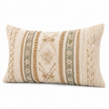 Cojín lumbar rectangular 50 x 30 cm de tejido beige y verde con textura tejida decorativa