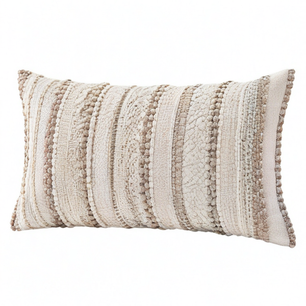 Cojín decorativo rectangular 50 x 30 cm de tejido beige para sofá estilo bohemio texturizado