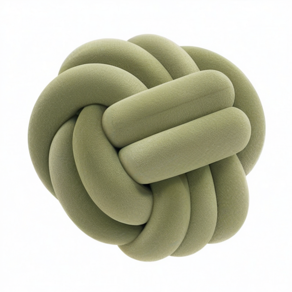 Cojín decorativo redondo 30 cm de tejido sintético verde con diseño de nudo