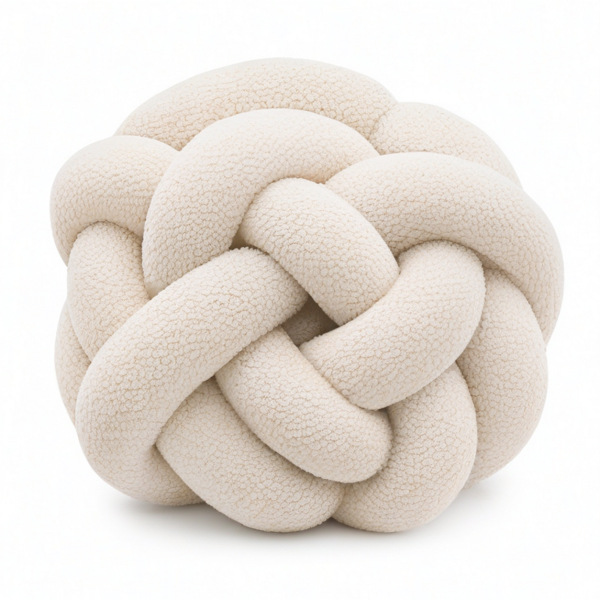 Cojín decorativo redondo 30 cm de poliéster bouclé beige - anudado suave