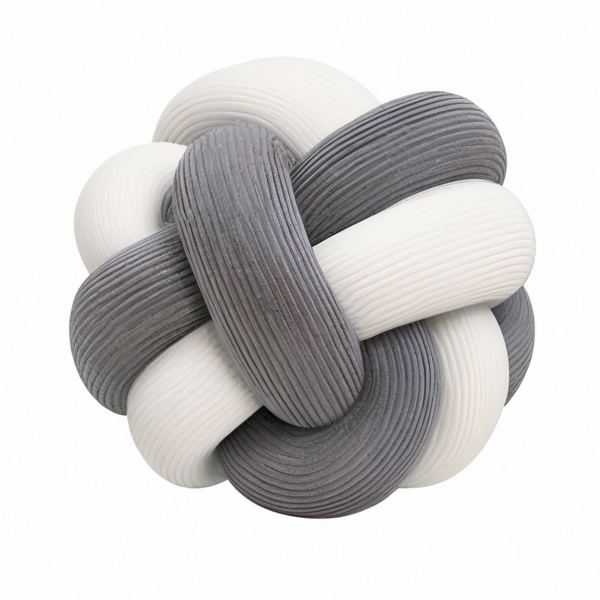 Cojín decorativo de nudo 30 cm en pana blanco y gris - suave para sofá y dormitorio