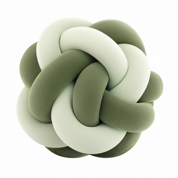 Cojín decorativo anudado 35 cm de poliéster verde para sofá y cama