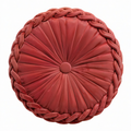 Cojín decorativo redondo 45 cm de tela aterciopelada rojo con diseño trenzado