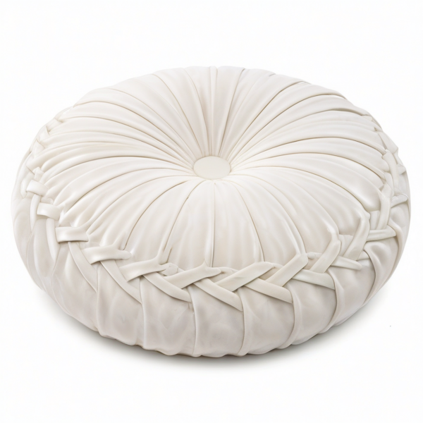 Cojín redondo 50 cm de poliéster blanco para decoración estilo fruncido