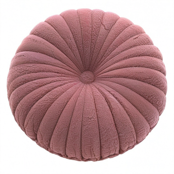 Cojín decorativo redondo 40 cm de felpa rosa con relieve