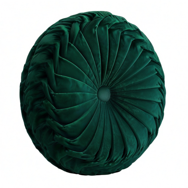 Cojín redondo 40 cm de terciopelo verde oscuro decorativo plisado