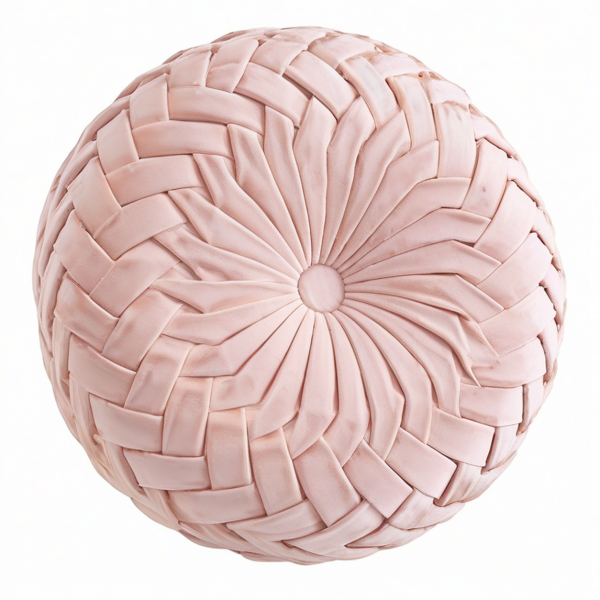 Cojín redondo 40 cm rosa de tacto aterciopelado con trenzado decorativo
